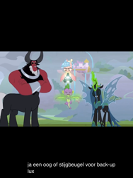 Size: 1536x2048 | Tagged: safe, edit, edited screencap, screencap, cozy glow, lord tirek, queen chrysalis, spike, alicorn, changeling, changeling queen, dragon, the ending of the end, cozycorn, female, leak, poor spike, race swap, spoiler, ultimate chrysalis, winged spike