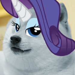 Size: 264x264 | Tagged: safe, edit, rarity, barely pony related, bedroom eyes, doge, meme, photo, solo, wat