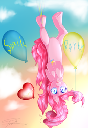 Size: 688x1000 | Tagged: safe, artist:p-y-r-i-t-e, pinkie pie, earth pony, pony, balloon, female, mare, pink coat, pink mane, solo