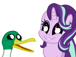 Size: 1024x768 | Tagged: safe, artist:trini-mite, starlight glimmer, duck, pony, unicorn, cute, glimmerbetes, glimmie, op is a cuck, op is not a duck, simple background, smiling, transparent background, wingding eyes