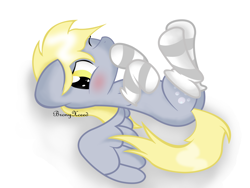 Size: 3648x2736 | Tagged: safe, artist:bronyxceed, derpy hooves, pegasus, pony, blushing, clothes, cute, female, mare, on back, socks, solo, striped socks