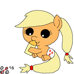 Size: 900x900 | Tagged: safe, artist:smilestallion, applejack, earth pony, pony, baby, baby pony, babyjack, bottle, cutie mark diapers, diaper