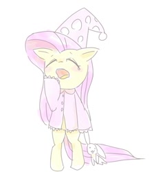 Size: 484x540 | Tagged: safe, artist:30clock, fluttershy, pegasus, pony, bipedal, clothes, pixiv, solo, yawn