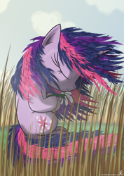 Size: 1356x1920 | Tagged: safe, artist:bcrich40, derpibooru import, twilight sparkle, flower, meditating, windswept mane