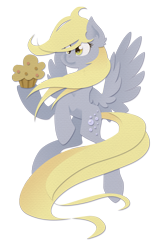 Size: 2172x3232 | Tagged: safe, artist:eljonek, derpy hooves, pegasus, pony, female, hoof hold, mare, muffin, rearing, simple background, solo, transparent background