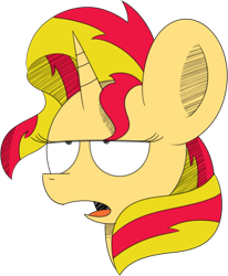 Size: 1725x2090 | Tagged: safe, artist:pastelhorses, sunset shimmer, pony, unicorn, annoyed, big ears, bust, portrait, simple background, solo, transparent background