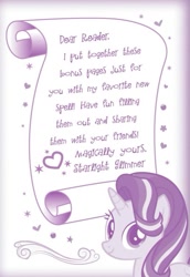 Size: 529x767 | Tagged: safe, starlight glimmer, pony, unicorn, my little pony chapter books, book, looking at you, smiling, solo, starlight glimmer and the secret suite, text