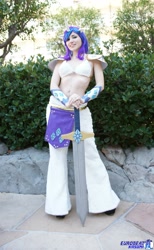 Size: 1265x2048 | Tagged: safe, artist:blakstarr, rarity, human, anime los angeles, bellyring, cosplay, irl, irl human, photo, solo, sword, weapon