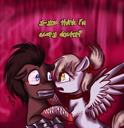Size: 1280x1325 | Tagged: safe, derpy hooves, doctor whooves, pegasus, pony, bedeviled-derpy, bondage, crying, female, fishnet stockings, gag, mare, tape gag, yanderpe