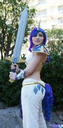 Size: 1006x2048 | Tagged: safe, artist:blakstarr, rarity, human, anime los angeles, cosplay, irl, irl human, photo, solo, sword, weapon