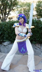 Size: 1218x2048 | Tagged: safe, artist:blakstarr, rarity, human, anime los angeles, bellyring, cosplay, irl, irl human, photo, solo, sword