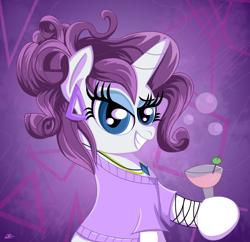 Size: 1000x967 | Tagged: safe, artist:daniel-sg, rarity, pony, unicorn, alcohol, alternate hairstyle, drink, solo