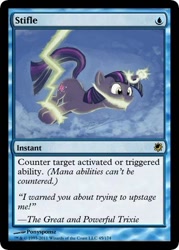 Size: 375x523 | Tagged: safe, artist:spectralunicorn, derpibooru import, twilight sparkle, unicorn twilight, pony, unicorn, bondage, bound, card, gag, lightning, magic the gathering, trading card edit