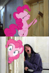 Size: 267x400 | Tagged: safe, edit, pinkie pie, earth pony, pony, crossover, shelly duvall, stephen king, the shining, wendy torrance