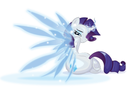 Size: 1024x768 | Tagged: safe, artist:ostichristian, rarity, pony, unicorn, angelwing, artificial wings, augmented, butterfly wings, magic, magic wings, plot, sitting, solo, wings