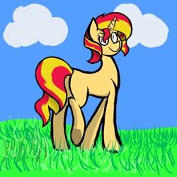 Size: 1080x1080 | Tagged: safe, artist:goldenled, sunset shimmer, pony, unicorn, missing cutie mark, simple background, solo