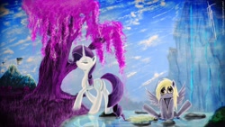 Size: 2500x1406 | Tagged: safe, artist:fearyzy, derpy hooves, rarity, pegasus, pony, unicorn, female, mare