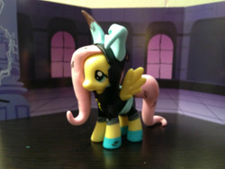 Size: 1500x1125 | Tagged: safe, fluttershy, pegasus, pony, brushable, bunny ears, clothes, custom, dangerous mission outfit, female, hoodie, irl, mare, photo, solo, toy