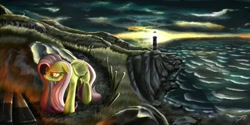 Size: 1600x800 | Tagged: safe, artist:pyrestorm, fluttershy, pegasus, pony, dear esther, lighthouse, scenery, solo