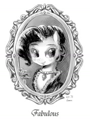 Size: 1024x1446 | Tagged: safe, artist:connielin718, rarity, pony, unicorn, bust, clothes, dress, fabulous, fashion, jewelry, monochrome, necklace, pearl, portrait, solo