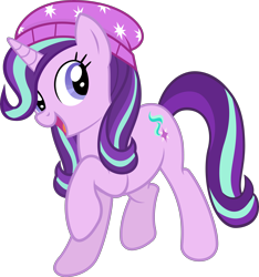 Size: 4214x4500 | Tagged: safe, artist:slb94, starlight glimmer, pony, unicorn, absurd resolution, alternate hairstyle, beanie, clothes, cute, equestria girls ponified, female, glimmerbetes, hat, mare, ponified, ponified humanized pony, raised hoof, simple background, smiling, solo, transparent background, vector