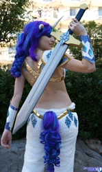 Size: 1218x2048 | Tagged: safe, artist:blakstarr, rarity, human, anime los angeles, back, cosplay, irl, irl human, photo, solo, sword