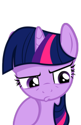 Size: 1416x2176 | Tagged: safe, artist:drawntildawn, artist:joemasterpencil, derpibooru import, twilight sparkle, unicorn twilight, unicorn, cute, frown, glare, looking down, pouting, simple background, solo, thinking, thinking twilight, transparent background, vector