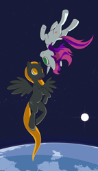 Size: 2400x4200 | Tagged: safe, artist:darkdoomer, derpy hooves, sweetie belle, pegasus, pony, /mlp/, earth, female, legitimately amazing mspaint, mare, ms paint, orbit, space, stars, surreal, zero gravity