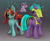 Size: 2231x1823 | Tagged: safe, artist:xbi, crackle cosette, queen chrysalis, changeling, changeling queen, goose, pegasus, pony, unicorn, the summer sun setback, armor, butt, disguise, disguised changeling, duality, featureless crotch, female, gradient background, guardsmare, mare, multeity, plot, royal guard, royal guard armor, self ponidox, solo