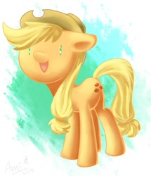 Size: 836x972 | Tagged: safe, artist:ami-cat, applejack, earth pony, pony, applejack's hat, blonde, blonde mane, blonde tail, female, green eyes, mare, orange coat, solo