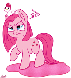 Size: 1280x1410 | Tagged: safe, artist:arnachy, pinkie pie, chicken, earth pony, pony, solo, swapped cutie marks