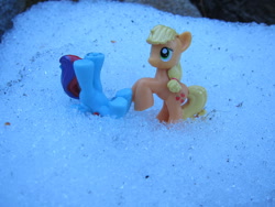 Size: 1280x960 | Tagged: safe, derpibooru import, applejack, rainbow dash, blind bag, irl, photo, snow, toy