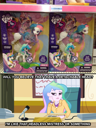 Size: 768x1017 | Tagged: safe, princess celestia, principal celestia, equestria girls, celestia's office, cutie mark accessory, detachable head, disembodied head, doll, headless headmistress bloodgood, headlestia, humanized, image macro, merchandise, modular, monster high, ponied up