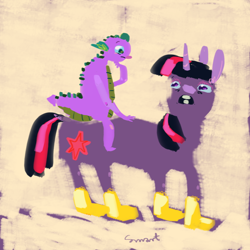 Size: 800x800 | Tagged: safe, artist:cygaj, derpibooru import, spike, twilight sparkle, dragon, boots