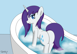 Size: 5000x3500 | Tagged: safe, artist:verminshy, rarity, pony, unicorn, bath, bathtub, butt, plot, rearity, solo, wet, wet mane, wet mane rarity