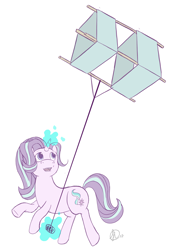 Size: 2480x3508 | Tagged: safe, artist:scarabdynasty1, starlight glimmer, pony, unicorn, glowing horn, kite, kite flying, simple background, solo, that pony sure does love kites, white background