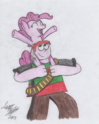 Size: 802x997 | Tagged: safe, artist:ikemtz16, pinkie pie, earth pony, pony, cowboy, piggyback ride, the thoughts that count