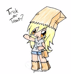 Size: 1967x2100 | Tagged: safe, artist:bluey1996, derpy hooves, human, chibi, clothes, costume, halloween, humanized, nightmare night, paper bag wizard, solo