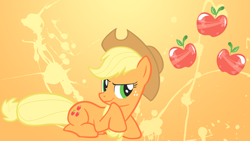 Size: 2134x1200 | Tagged: safe, artist:avareq, applejack, earth pony, pony, blonde mane, female, mare, orange coat, solo, wallpaper