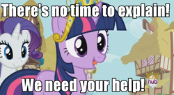 Size: 852x466 | Tagged: safe, derpibooru import, screencap, twilight sparkle, magical mystery cure, bronybait, caption, help