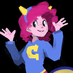 Size: 1024x1024 | Tagged: safe, artist:karzahnii, pinkie pie, equestria girls, clothes, female, pink hair, pink skin, smiling, solo