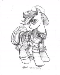 Size: 1700x2119 | Tagged: safe, artist:thelivingshadow, applejack, earth pony, pony, clothes, sketch, soldier