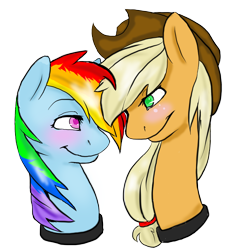 Size: 2924x3118 | Tagged: safe, artist:christthewolf5, derpibooru import, applejack, rainbow dash, earth pony, pegasus, pony, appledash, blushing, bust, collar, female, lesbian, portrait, shipping, smiling