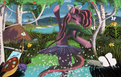 Size: 3144x2000 | Tagged: safe, artist:auroriia, pinkie pie, earth pony, pony, clothes, floating, forest, skirt