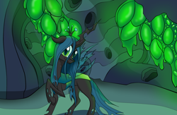 Size: 2600x1700 | Tagged: safe, artist:dualtry, queen chrysalis, changeling, changeling queen, changeling hive, female, solo