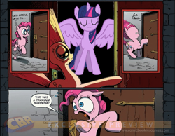 Size: 903x699 | Tagged: safe, derpibooru import, pinkie pie, twilight sparkle, twilight sparkle (alicorn), alicorn, earth pony, pony, alicorn drama, exploitable meme, female, mare, meme, surprise door