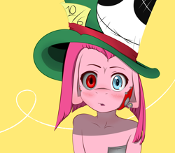 Size: 1600x1400 | Tagged: safe, artist:gunrunner, pinkie pie, oc, oc:gunrunner, cyborg, earth pony, pony, fallout equestria, 10/6, blushing, fallout, hat, solo, top hat, tsundere, tumblr