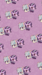 Size: 1080x1920 | Tagged: safe, artist:phyllismi, double diamond, starlight glimmer, earth pony, pony, unicorn, blushing, female, glimmerdiamond, male, shipping, straight, tiled background, wallpaper