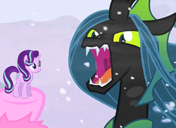 Size: 1100x800 | Tagged: safe, artist:thebosscamacho, edit, editor:katya, screencap, queen chrysalis, starlight glimmer, oc, oc:fluffle puff, changeling, changeling queen, pony, unicorn, the ending of the end, toy, ultimate chrysalis, vector