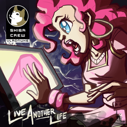 Size: 800x800 | Tagged: safe, artist:theartrix, pinkie pie, album cover, computer, fourth wall, human ponidox, humanized